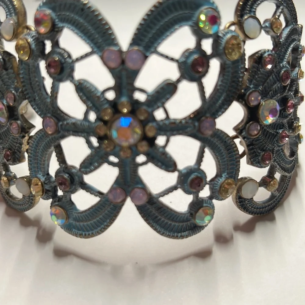 Girlie Grunge Teal Filigree Crystal Cuff Bracelet